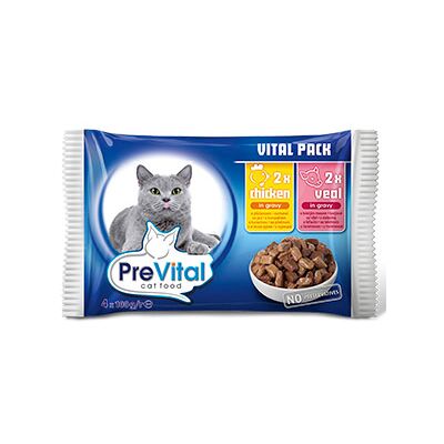 PreVital saszetki z kurczakiem, cielęciną 4 x 100 g PreVital saszetki z kurczakiem, cielęciną 4 x 100 g