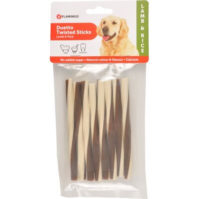 Flamingo Duetto Twisted Sticks - pałeczki z jagnięciną i ryżem 85 g Flamingo Duetto Twisted Sticks - pałeczki z jagnięciną i ryżem 85 g
