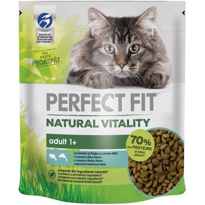 Perfect Fit Natural Vitality Adult 1+ karma dla kotów z łososiem i białą rybą 650 g Perfect Fit Natural Vitality Adult 1+ karma dla kotów z łososiem i białą rybą 650 g