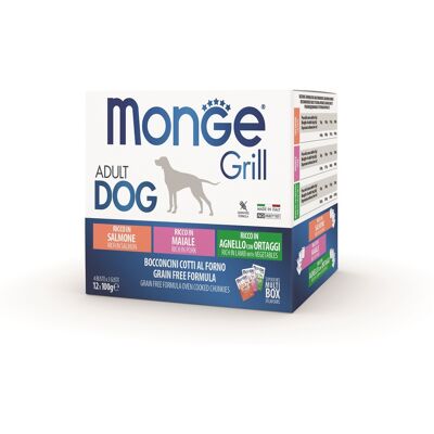 Monge karma dla psów - Multi Pouches z łososiem, wieprzowiną, jagnięciną - 12x100g Monge karma dla psów - Multi Pouches z łososiem, wieprzowiną, jagnięciną - 12x100g