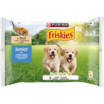 Friskies Junior karma mokra dla psów w galarecie - z kurczakiem i groszkiem 4 x 85 g Friskies Junior karma mokra dla psów w galarecie - z kurczakiem i groszkiem 4 x 85 g