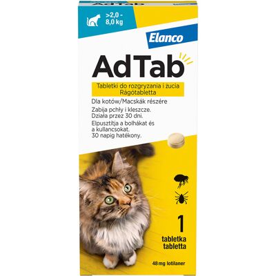 AdTab 48 mg Tabletki do żucia na pchły i kleszcze dla kotów AdTab 48 mg Tabletki do żucia na pchły i kleszcze dla kotów