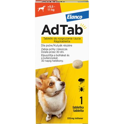 AdTab 225 mg - Zewnętrzna ochrona przeciwko pchłom i kleszczom dla psów AdTab 225 mg - Zewnętrzna ochrona przeciwko pchłom i kleszczom dla psów