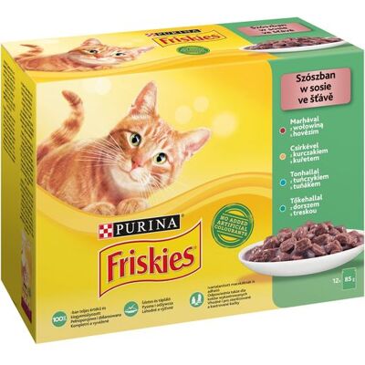 Friskies mokra karma dla kotów w sosie - z wołowiną, kurczakiem, tuńczykiem, dorszem 12 x 85 g Friskies mokra karma dla kotów w sosie - z wołowiną, kurczakiem, tuńczykiem, dorszem 12 x 85 g