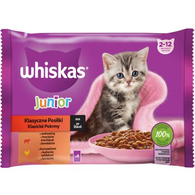 Whiskas Junior Klasyczne Posiłki w sosie - kurczak, wołowina 4 x 85 g Whiskas Junior Klasyczne Posiłki w sosie - kurczak, wołowina 4 x 85 g
