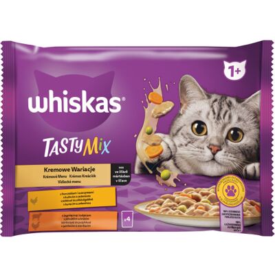 Whiskas Tasty Mix Creamy Creations Kremowe Wariacje w sosie - kurczak, warzywa i jagnięcina, indyk 4 x 85 g Whiskas Tasty Mix Creamy Creations Kremowe Wariacje w sosie - kurczak, warzywa i jagnięcina, indyk 4 x 85 g