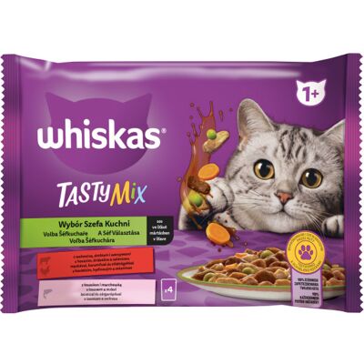 Whiskas Tasty Mix Chef's Choice karma mokra dla kotów w saszetce - miks smaków - wołowina, drób i łosoś 4 x 85 g Whiskas Tasty Mix Chef's Choice karma mokra dla kotów w saszetce - miks smaków - wołowina, drób i łosoś 4 x 85 g