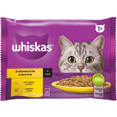 Whiskas karma mokra dla kotów w sosie - kurczak, indyk 4 x 85 g Whiskas karma mokra dla kotów w sosie - kurczak, indyk 4 x 85 g