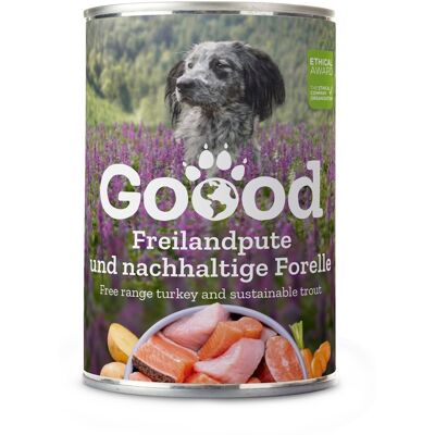 Goood Senior Freilandpute & Nachhaltige Forelle - Indyk i pstrąg puszka 400 g Data ważności: 15.04.2026. Goood Senior Freilandpute & Nachhaltige Forelle - Indyk i pstrąg puszka 400 g Data ważności: 15.04.2026.