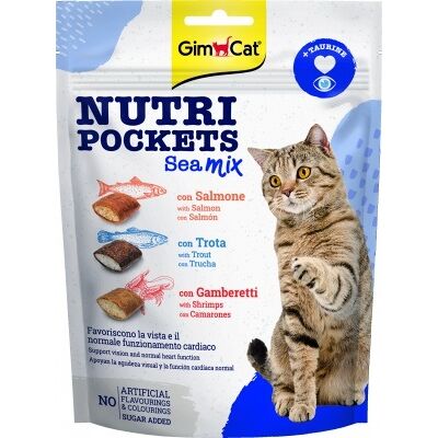 Gimcat Nutri Pockets Morska Mieszanka - Łosoś, pstrąg i krewetki - Przysmaki dla kotów Gimcat Nutri Pockets Morska Mieszanka - Łosoś, pstrąg i krewetki - Przysmaki dla kotów