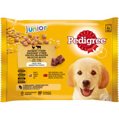 Pedigree Junior w saszetce z Kurczakiem i Ryżem, z Wołowiną i Ryżem w Galaretce 4 x 100 g Pedigree Junior w saszetce z Kurczakiem i Ryżem, z Wołowiną i Ryżem w Galaretce 4 x 100 g