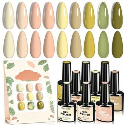 SHEIN Zestaw 6 lakierów żelowych Limegirl w kolorze kremowo-żółto-oliwkowo-zielonym, zestaw pastelowych lakierów żelowych UV LED w odcieniach nude, neutraln SHEIN Zestaw 6 lakierów żelowych Limegirl w kolorze kremowo-żółto-oliwkowo-zielonym, zestaw pastelowych lakierów żelowych UV LED w odcieniach nude, neutraln