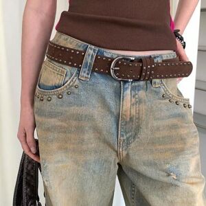 SHEIN 1 szt. damski pasek ze skóry PU w kolorze kawy, zamszowy, nity, punkowy, vintage, ekskluzywny, casualowy, metalowy, z pojedynczą klamrą, szeroki
