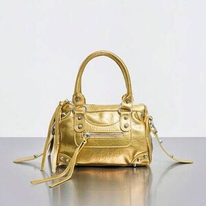 SHEIN 1 szt. Złoty patchworkowy nit z ćwiekami, metalowy frędzel, zamek błyskawiczny, dekoracyjny pasek z materiału PU w stylu vintage, regulowany długi pas