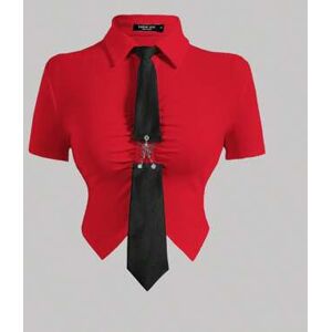 SHEIN Damski Czerwony Asymetryczna lamówka Koszulka Z Metal Motyl Udekorowany Krawat