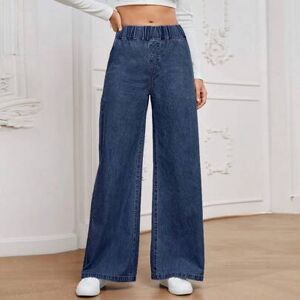 SHEIN Damskie spodnie jeansowe w uniwersalnym stylu, z wysokim stanem i szerokimi nogawkami, luźne, lekkie, tkane, w kolorze ciemnoniebieskim, w regularnym
