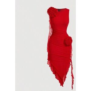 SHEIN Damska obcisła sukienka w jednolitym kolorze z okrągłym dekoltem, kwiatem 3D i asymetrycznym dołem