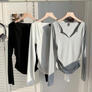 SHEIN 3 sztuki/zestaw Plus Size Damska koszulka z długim rękawem i dekoltem w serek, wielokolorowa