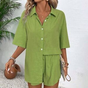 SHEIN Solidna bluzka z guzikami z przodu i szorty ze sznurkiem w pasie