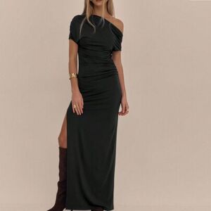 SHEIN Asymetryczna sukienka maxi z marszczeniami na ramionach i rozcięciem z boku, wiosenne wakacje, eleganckie wakacje, plaża, festiwal na Ibizie, western,