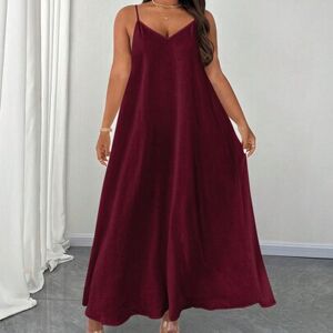 SHEIN Plus Size Elegancka Jednolita Kolorowa Sukienka Spaghetti Paski Burgundowa Maxi Strój Damski