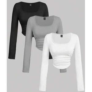 SHEIN Damska uniwersalna, jednokolorowa, marszczona koszulka T-shirt