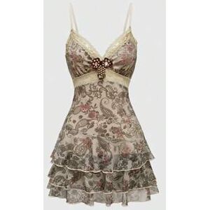 SHEIN Damska sukienka mini w stylu retro hippie vintage z falbaniastą koronką i nadrukiem paisley