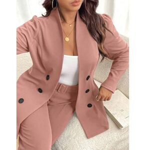 SHEIN Plus Size Jednokolorowy Dwurzędowy Garnitur Marynarka I Spodnie Komplet