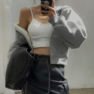 SHEIN Damska bluza z kapturem i podszewką termiczną, dopasowana, jesienna, zimowa, zapinana na zamek