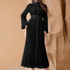 SHEIN Damska sukienka maxi z koronkowym dołem i paskiem, elegancka i luksusowa turecka i arabska tradycyjna kaftan