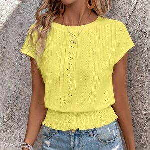 SHEIN Okrągły dekolt, elastyczna talia, wykonana z materiału o fakturze 3D, koszulka damska Westren Wear Boho/Bohemian/Festival
