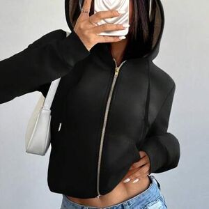 SHEIN Dopasowana, dzianinowa bluza z kapturem w stylu amerykańskim, z elastycznym ściągaczem, długi rękaw, kieszenie, podszewka termiczna dla kobiet. Wiosna