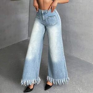 SHEIN Damskie jeansy z szerokimi nogawkami w stylu azjatyckim Y2K, z wysokim stanem, letnie spodnie, odzież damska