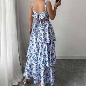 SHEIN Damska sukienka wiosenno-letnia, elegancka, bez rękawów, z paskiem w talii, warstwowa, z nadrukiem kwiatowym, orzeźwiająca, odpowiednia na randkę na p