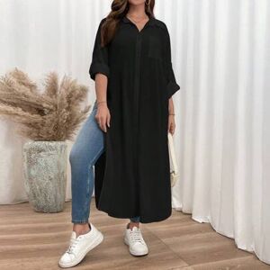 SHEIN Sukienka koszulowa w dużym rozmiarze, czarna sukienka, sukienka z długim rękawem i wysokim rozcięciem, czarna sukienka koszulowa z długim rękawem, pog