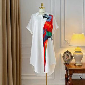 SHEIN Sukienka koszulowa damska Plus Size z nadrukiem papugi, z rękawami w kształcie skrzydeł nietoperza, z guzikami z przodu, na co dzień, na wakacje, letn