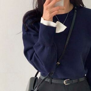 SHEIN Damski sweter 2 w 1 z okrągłym dekoltem i długim rękawem, jesienne ubrania