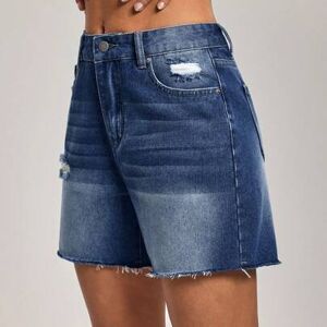 SHEIN Damskie casualowe szorty jeansowe w jednolitym kolorze z przetarciami, postrzępionym brzegiem i kieszeniami, dla wysokich kobiet
