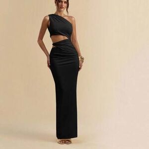 SHEIN Elegancka, czarna, letnia sukienka wieczorowa dla kobiet, asymetryczny dekolt, marszczona, dopasowana, z wysokim rozcięciem, w stylu boho, na plażę, n