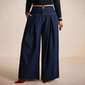 SHEIN Spodnie jeansowe w dużym rozmiarze w kolorze granatowym z wysokim stanem i szerokimi nogawkami, eleganckie damskie, wygodne, z elastyczną talią, jesie