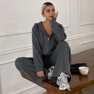 SHEIN Bluza z kapturem i spodnie z szerokimi nogawkami, 2 sztuki, jesienny zestaw dresowy, komplet wypoczynkowy dla kobiet