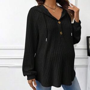 SHEIN Bluza z kapturem i długim rękawem dla kobiet w ciąży, jednokolorowa, ściągana sznurkiem, wiosna jesień, dla kobiet w ciąży, na zimę