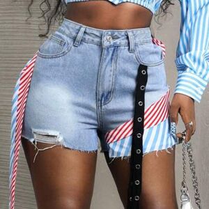SHEIN Damskie szorty jeansowe w bloki kolorów, modne