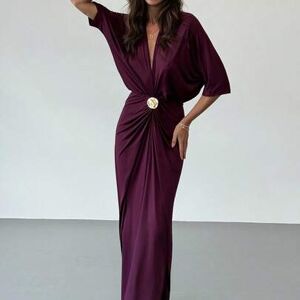 SHEIN Damska sukienka w jednolitym kolorze z kopertowym dekoltem w serek i rękawami typu nietoperz, plisowana, elegancka
