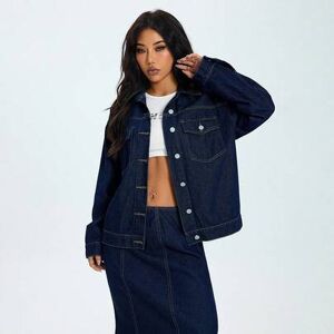 SHEIN Luźna, swobodna, damska, niebieska, uniwersalna, modna kurtka dżinsowa z guzikami z przodu