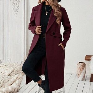 SHEIN Plus Size Damski Klasyczny Swobodny Minimalistyczny Płaszcz Z Klapą, Ściągany W Pasie, Kieszenie Na Guziki, Średniej Długości, Jesień/Zima Tkanina Jes
