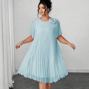 SHEIN Sukienka damska w dużym rozmiarze, tkana, regularna, na wiosnę/lato, z półprzezroczystego szyfonu, plisowana, z krótkim rękawem i okrągłym dekoltem w