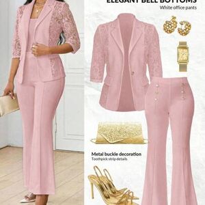 SHEIN Garnitur damski na cztery pory roku w kolorze różowym, marynarka damska, płaszcz damski, koronkowe łączenie, elegancki garnitur, jesienno-zimowe ubran