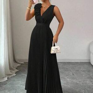 SHEIN Kremowożółta, elegancka sukienka w kształcie litery A z dekoltem w serek i kwiatowym wzorem w paski, dla kobiet, na lato