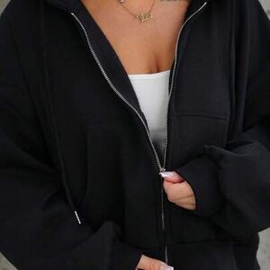 SHEIN Bluza z kapturem zapinana na podwójny zamek, na co dzień, na lotnisko, do szkoły, na jesień i zimę